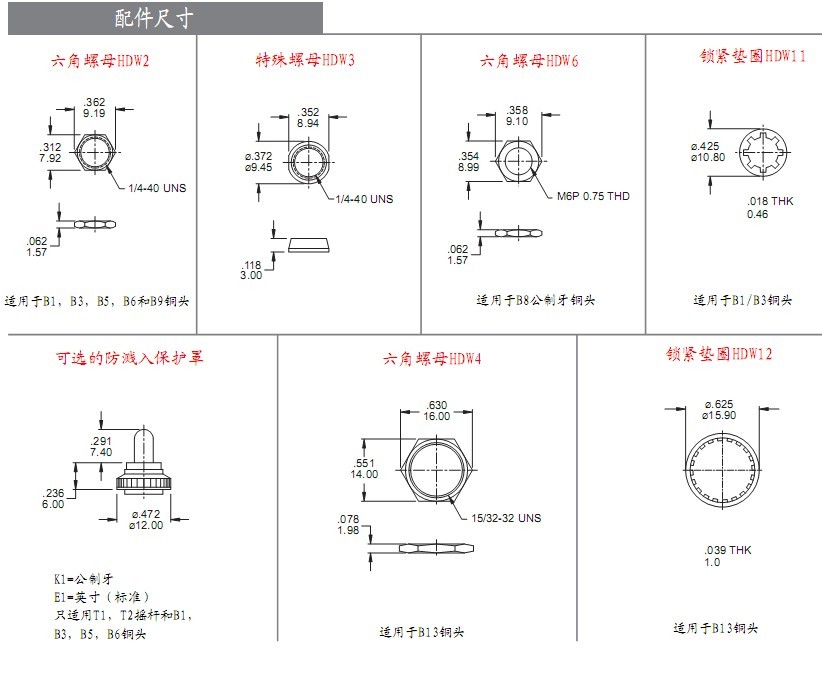 小型鈕子開關(guan) 配件尺寸