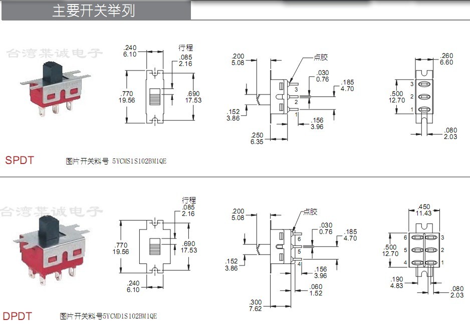 小型滑動開關尺寸圖 小型滑動開關尺寸圖